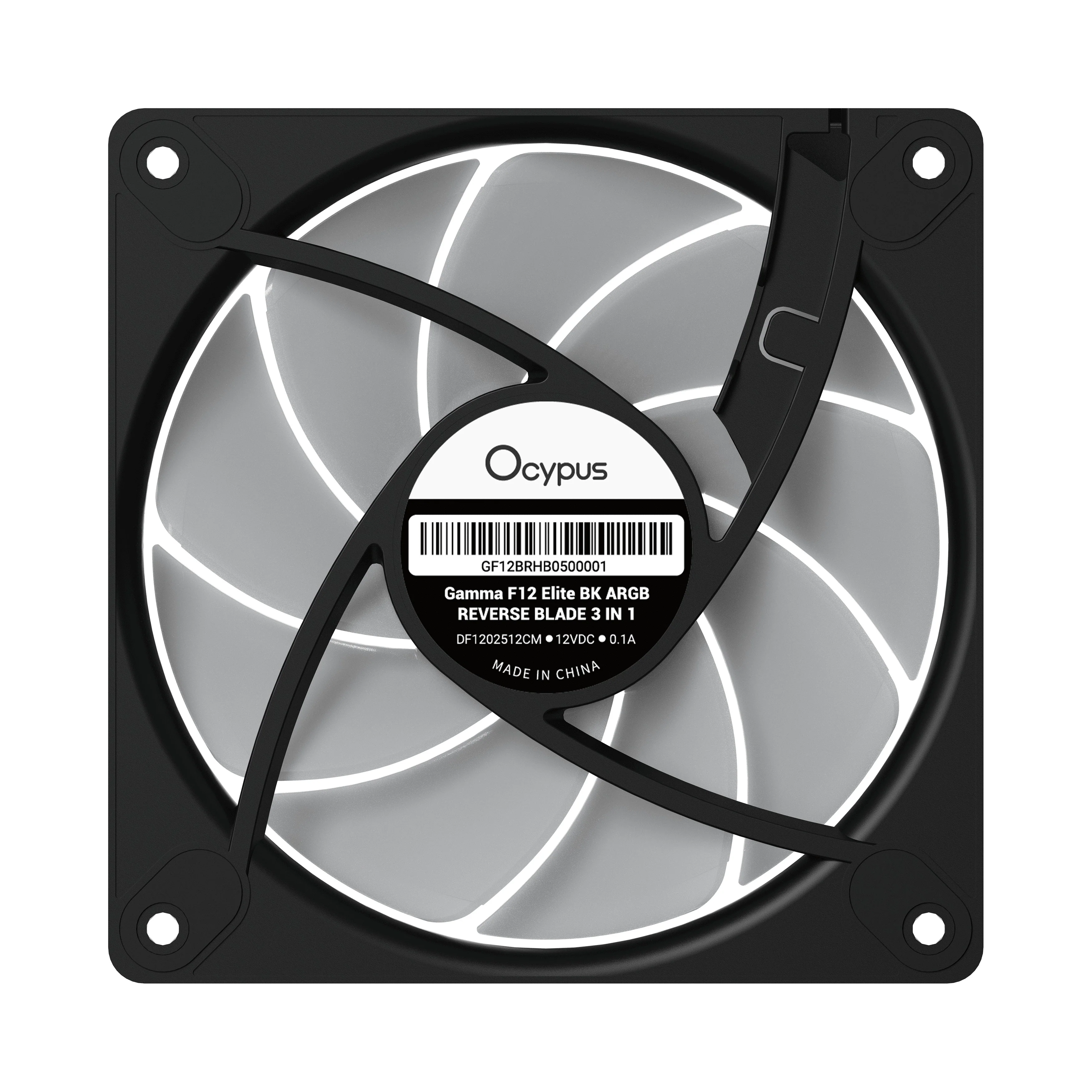 Ocypus Gamma F12 Elite ARGB Reverse Blade 3-in-1 120mm PWM Fan with Transparent Frame (Black, White) - Image 8