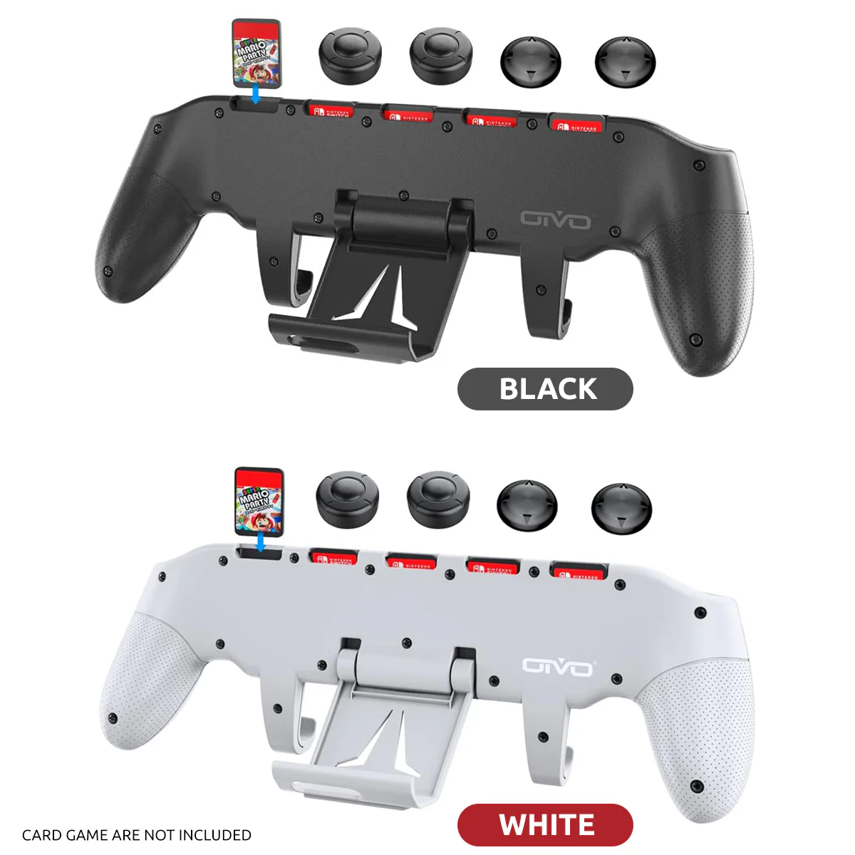 OIVO Asymmetrical Grip with Adjustable Stand for Nintendo Switch / Nintendo Switch OLED (Black, White)