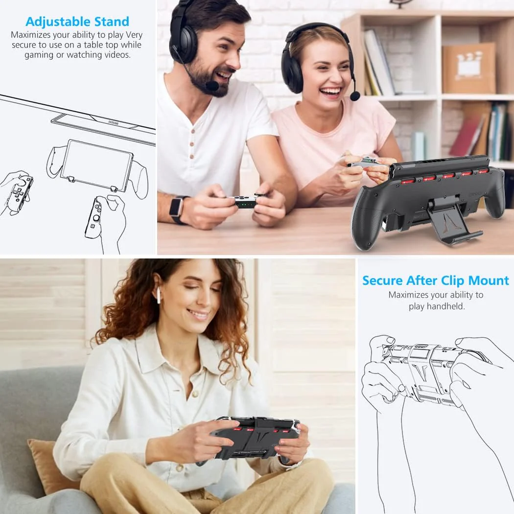 OIVO Asymmetrical Grip with Adjustable Stand for Nintendo Switch / Nintendo Switch OLED (Black, White) - Image 6