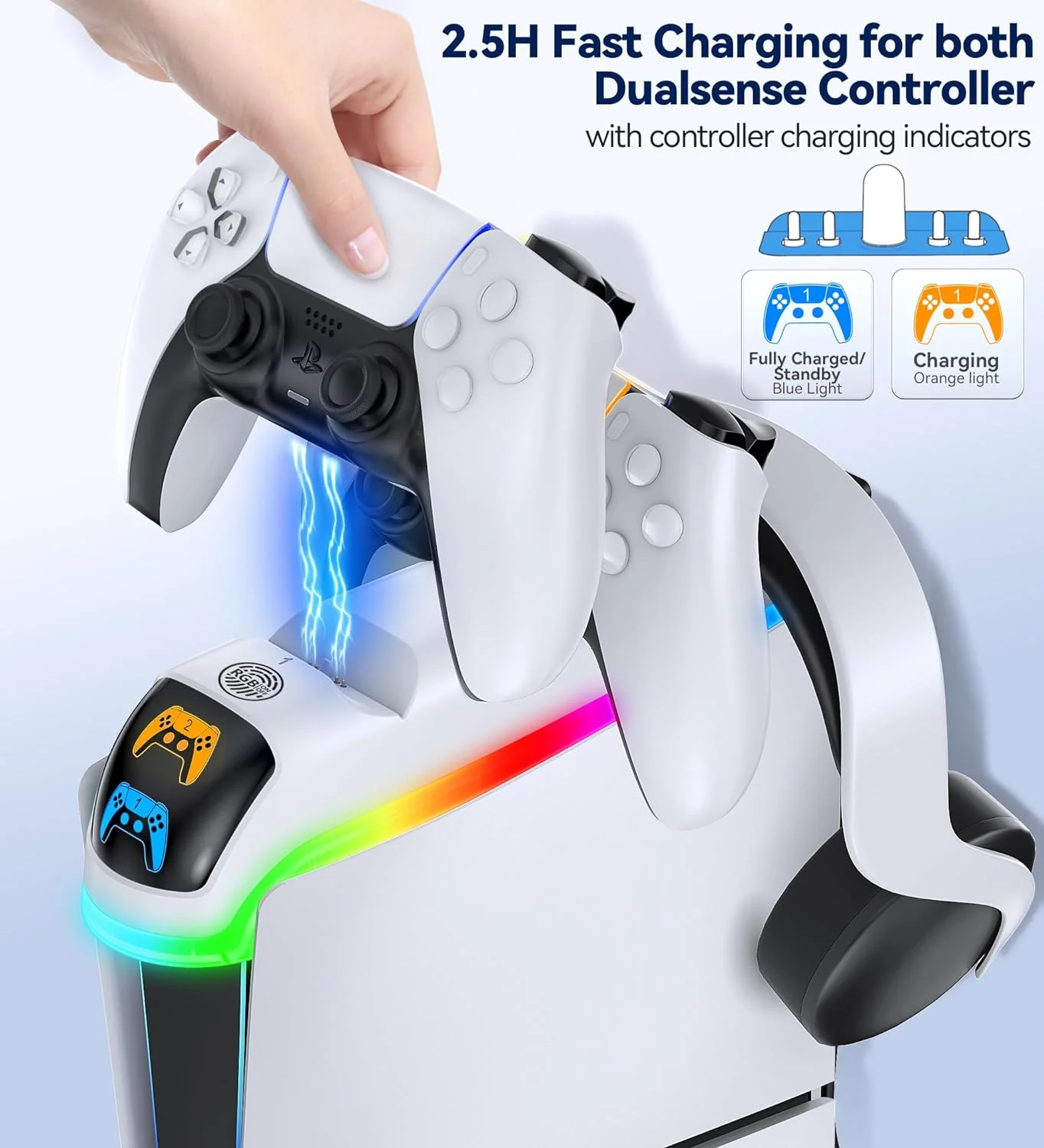 OIVO Controller Charging Station with Headset Holder for 2023 PS5 Disc & Digital Edition (White) (NG-P5301) - Image 5