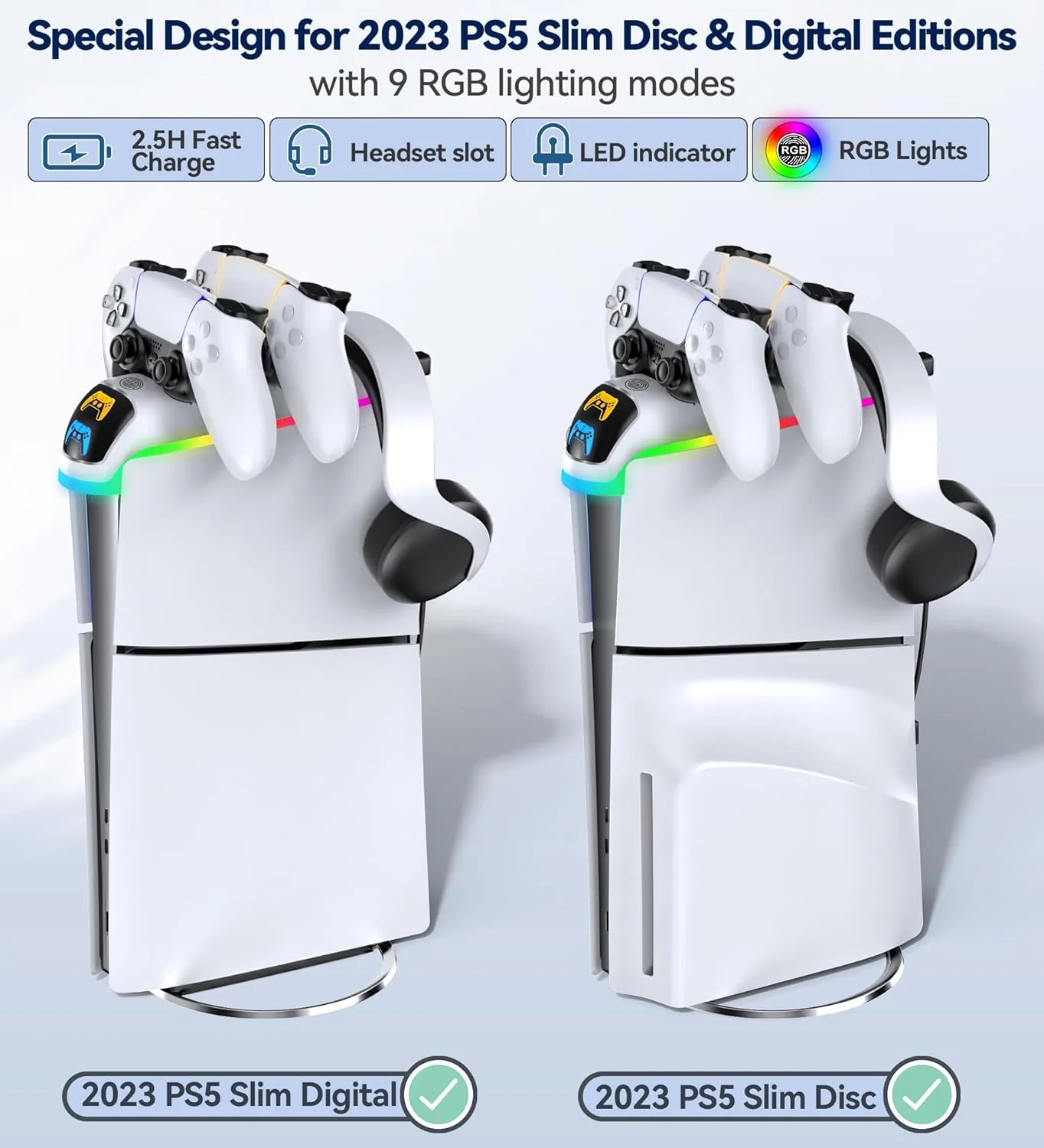 OIVO Controller Charging Station with Headset Holder for 2023 PS5 Disc & Digital Edition (White) (NG-P5301) - Image 7