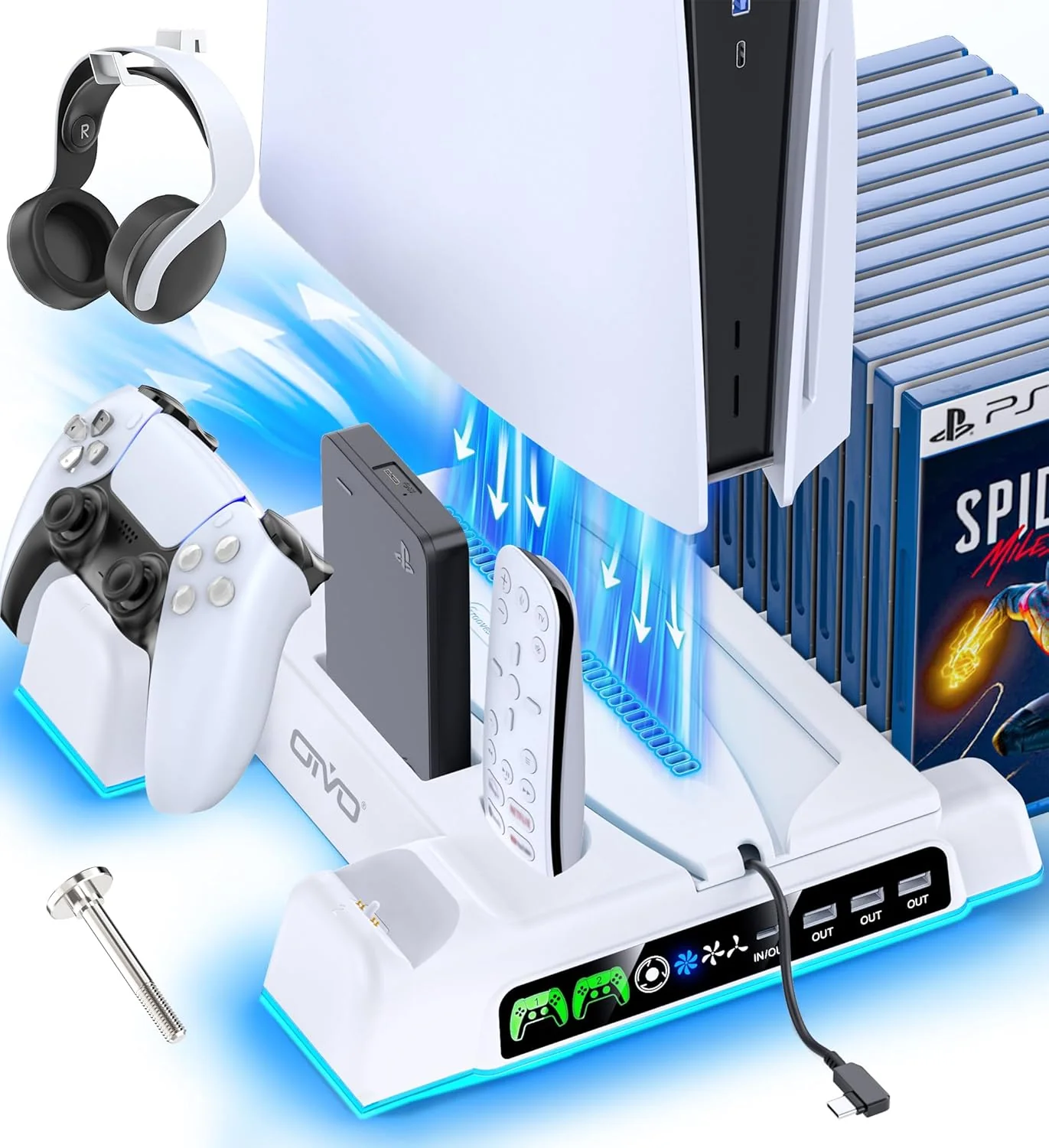 OIVO Cooling Stand with Dual Controller Charger for PS5 / PS5 Slim / PS5 Pro (White) (IV-P5329X-PRO) - Image 2