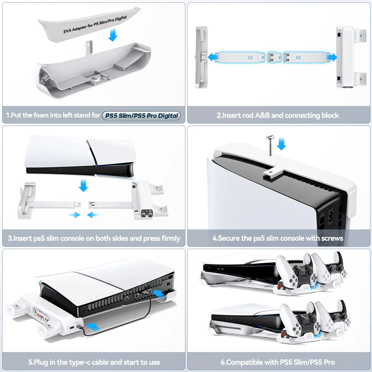 Tokluck Multi-Function Horizontal Cooling Stand and Controller Charger w/ LED Light for PS5 Slim & PS5 Pro (White) (VG-P5299XS-Pro) - Image 4