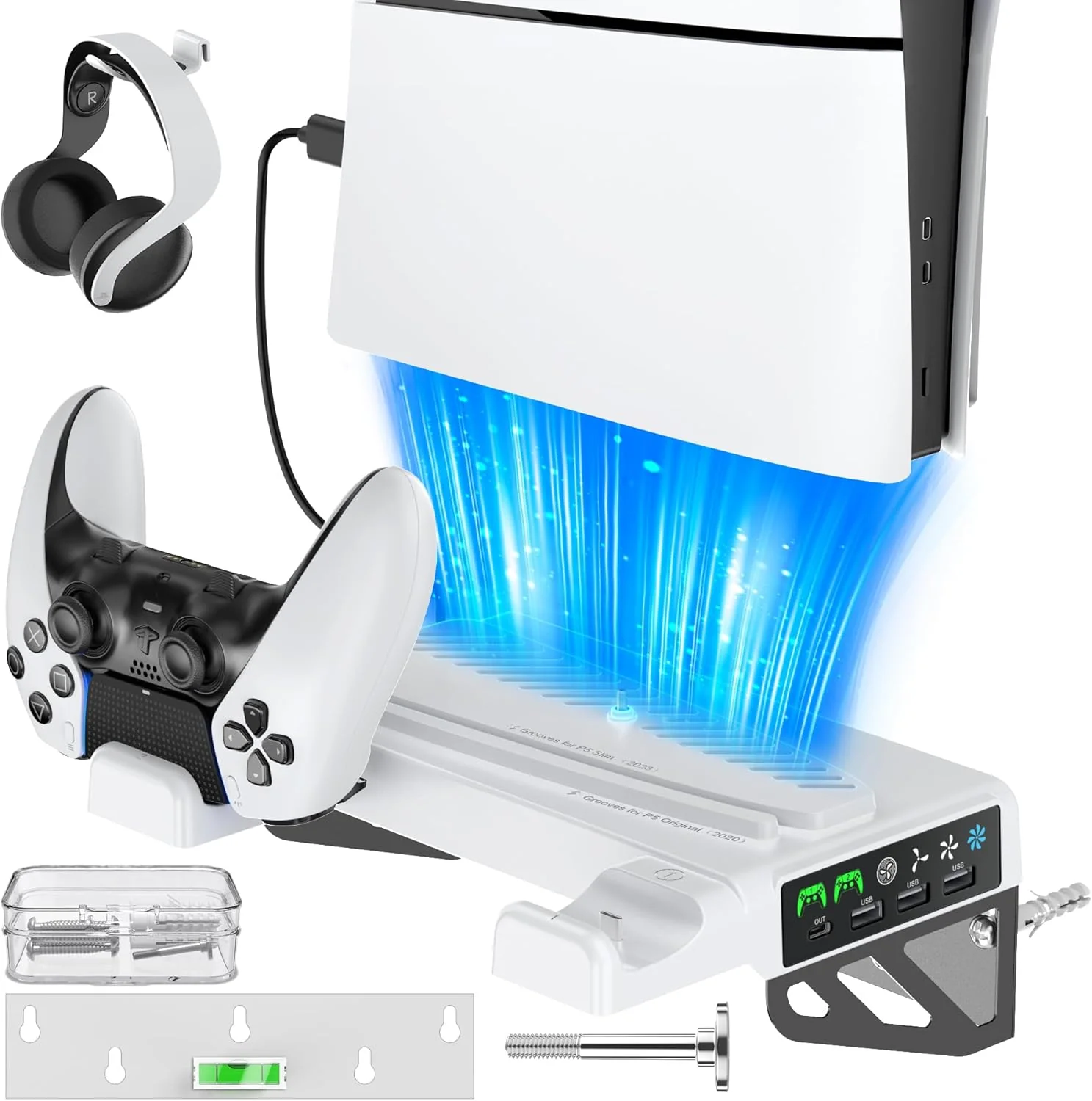 OIVO Wall Mounted Cooling Stand with Controller Charger for PS5 / PS5 Slim / PS5 Pro (Black/White) (VG-P5326X-Pro) - Image 3