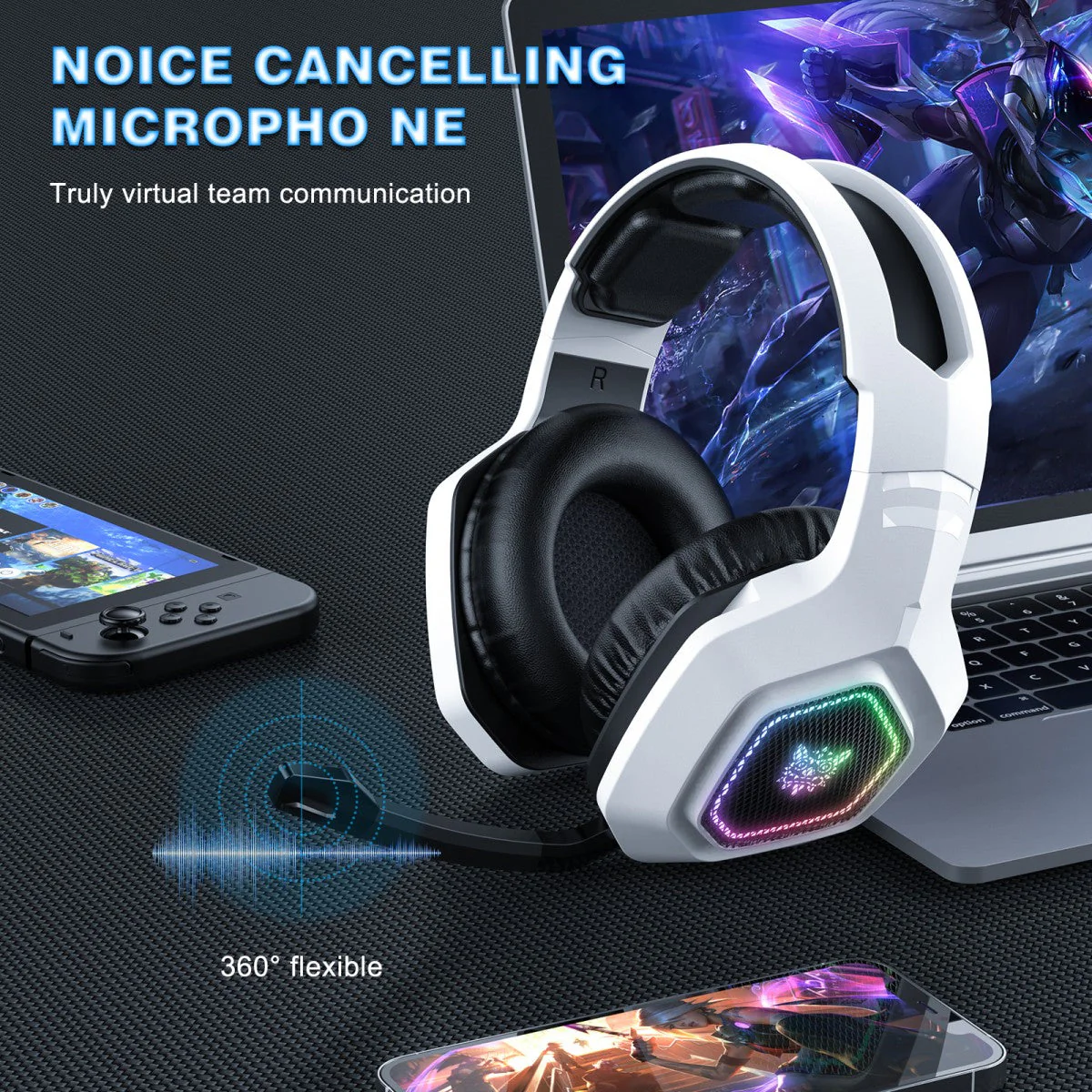 Onikuma B100 RGB Tri-Mode Gaming Headset (Black, White) - Image 10