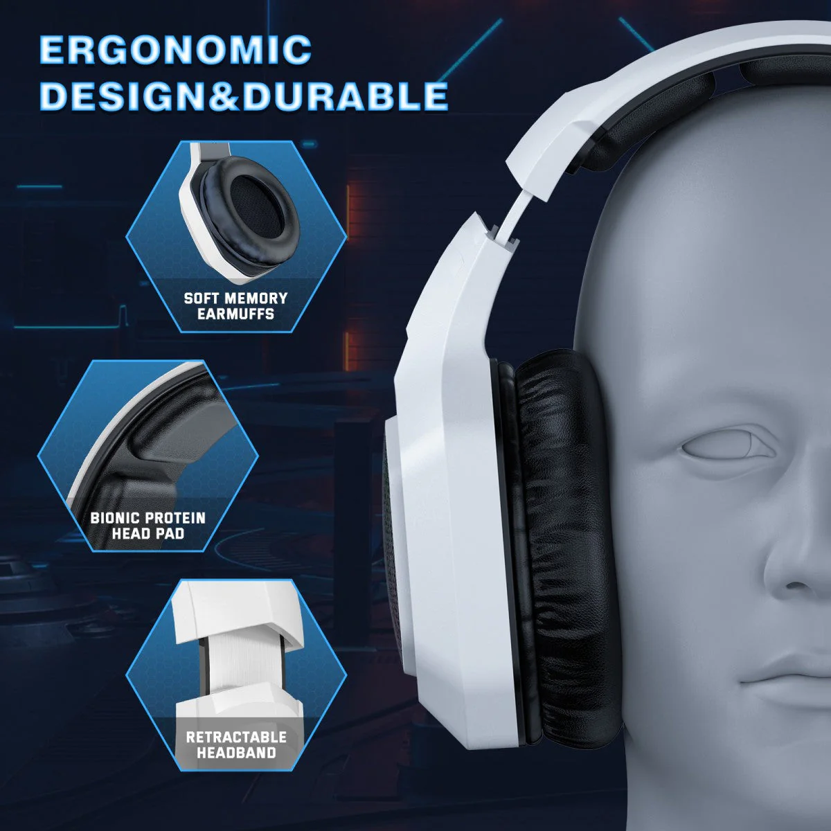 Onikuma B100 RGB Tri-Mode Gaming Headset (Black, White) - Image 9