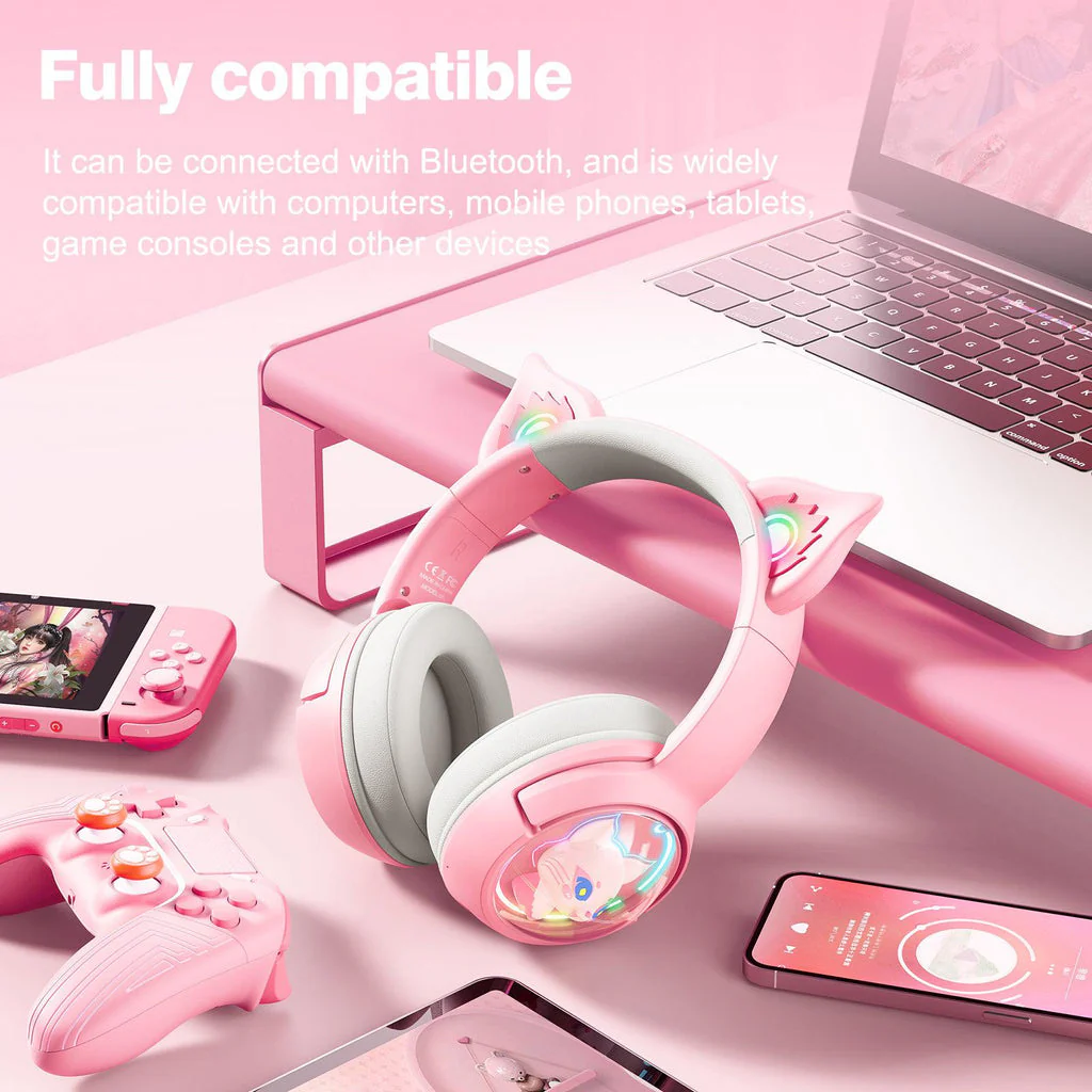 Onikuma B5 RGB Cat Ear Wireless Gaming Headset (White/Blue, Off-White, Pink) - Image 15