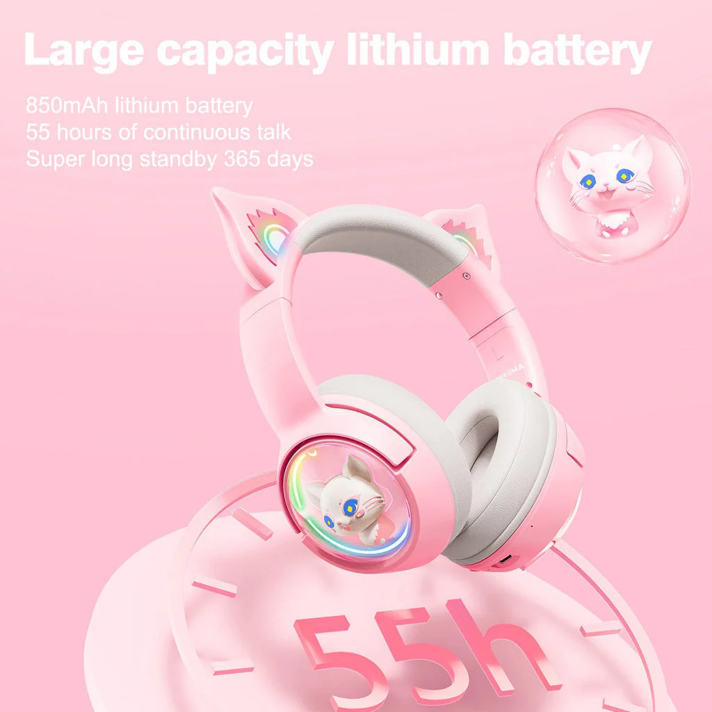 Onikuma B5 RGB Cat Ear Wireless Gaming Headset (White/Blue, Off-White, Pink) - Image 16