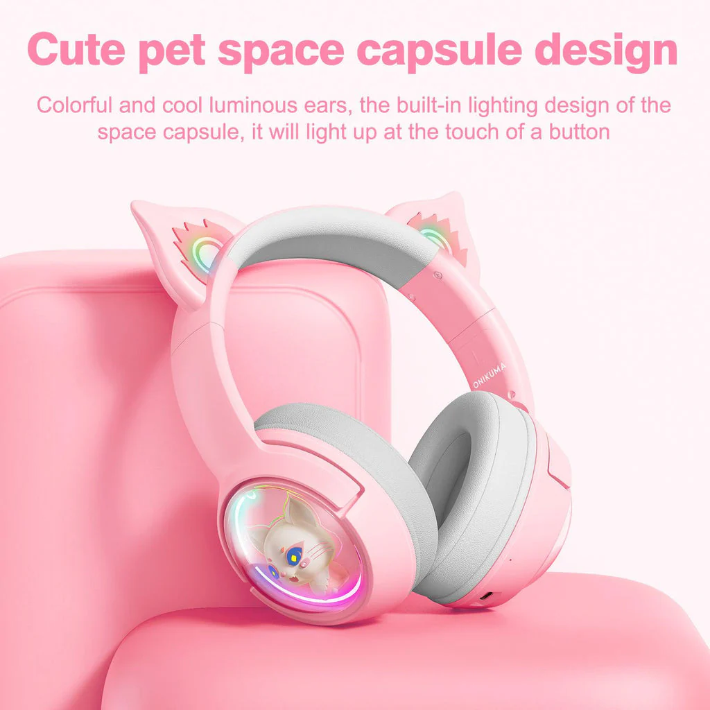 Onikuma B5 RGB Cat Ear Wireless Gaming Headset (White/Blue, Off-White, Pink) - Image 17