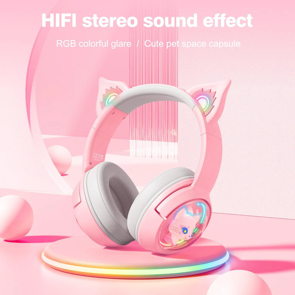 Onikuma B5 RGB Cat Ear Wireless Gaming Headset (White/Blue, Off-White, Pink) - Image 18