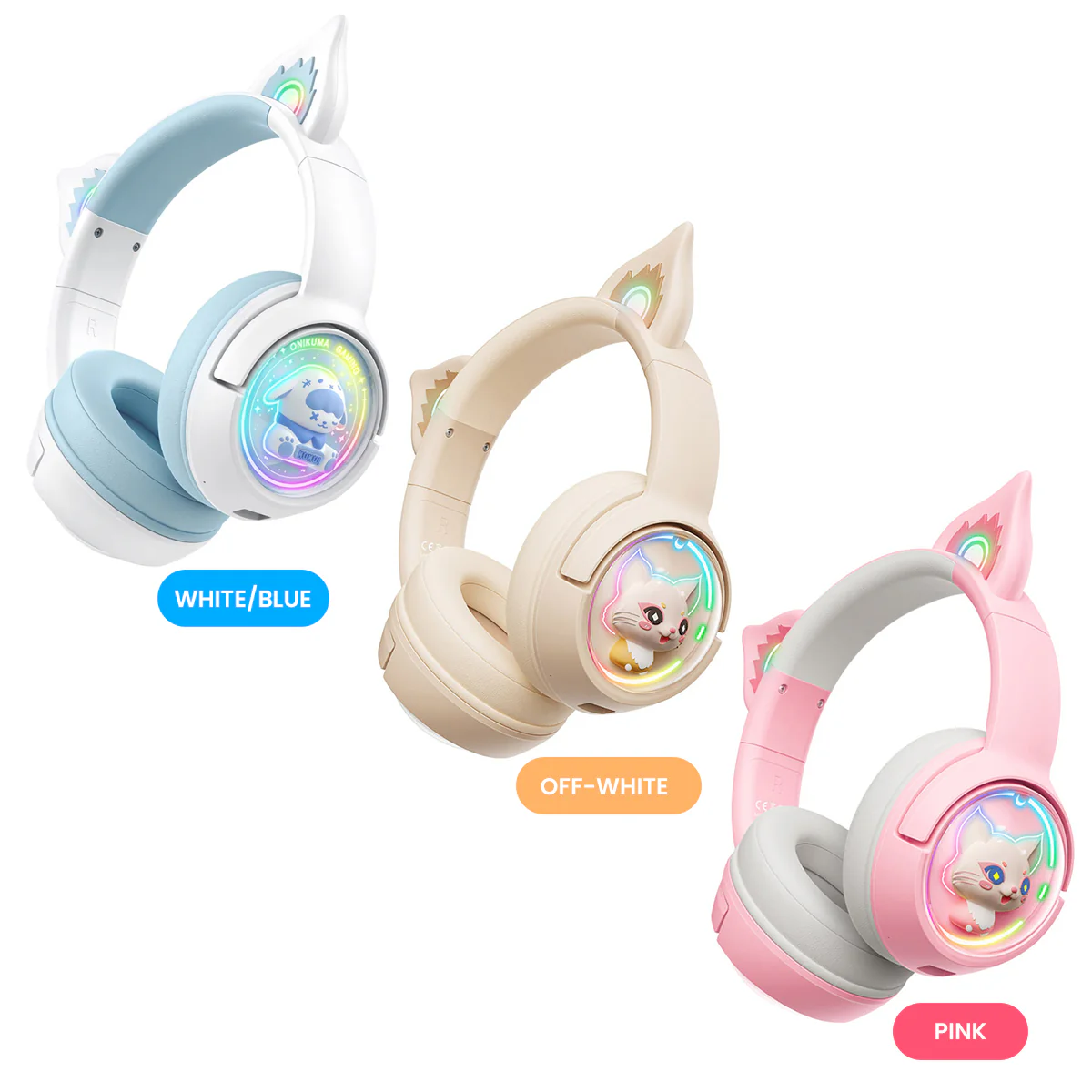 Onikuma B5 RGB Cat Ear Wireless Gaming Headset (White/Blue, Off-White, Pink) - Image 19