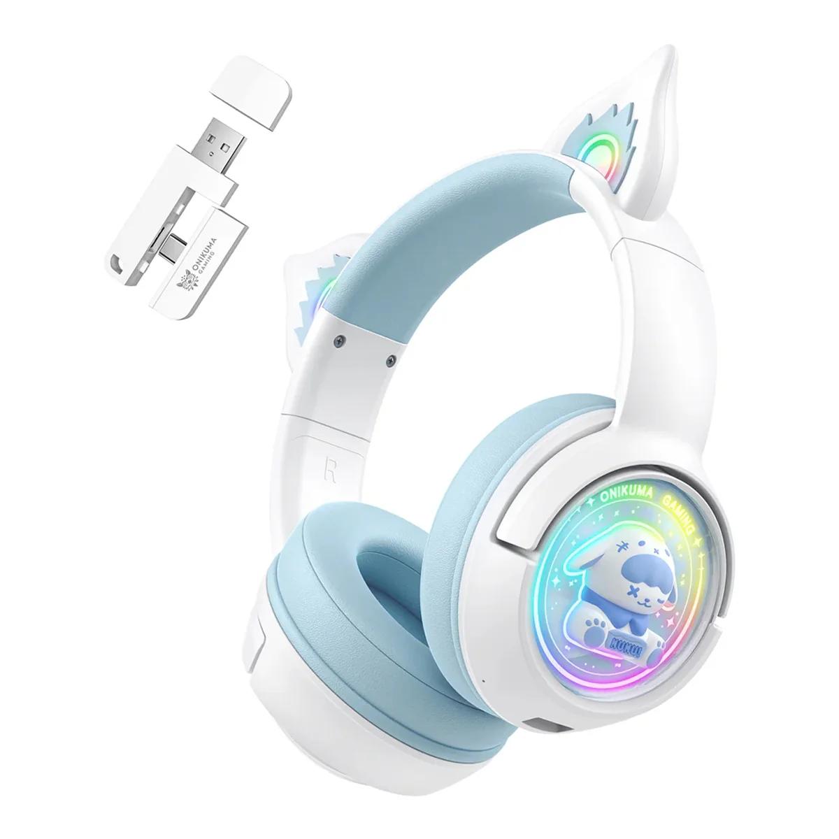 Onikuma B5 RGB Cat Ear Wireless Gaming Headset (White/Blue, Off-White, Pink) - Image 7