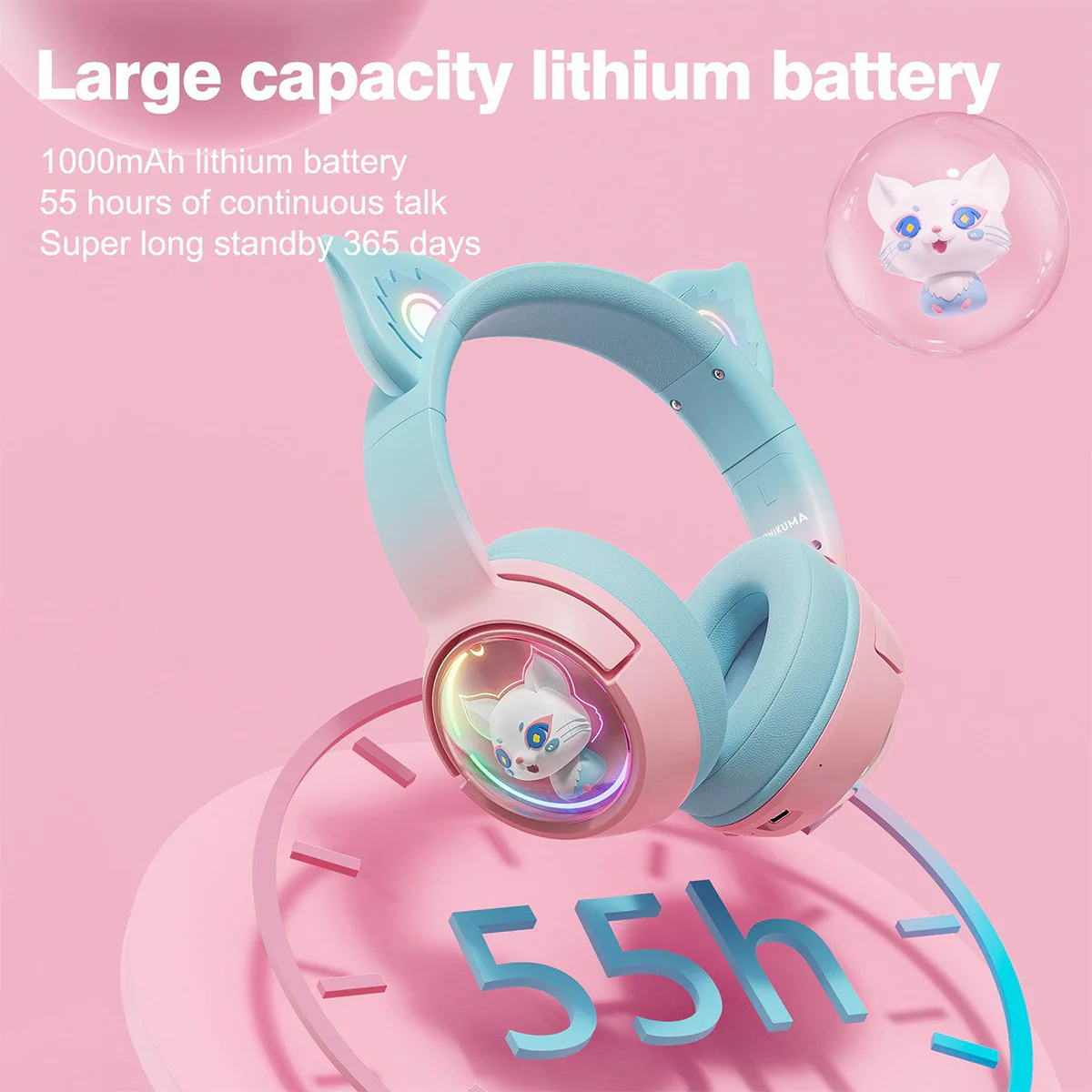 Onikuma B5 RGB Gradient Wireless Professional Gaming Headset (Blue/Pink) - Image 10