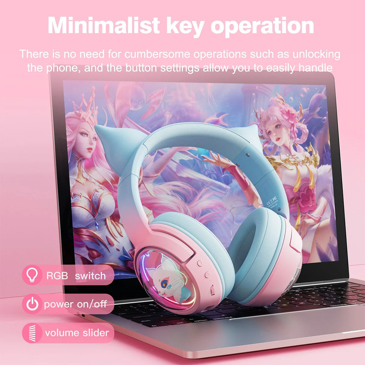 Onikuma B5 RGB Gradient Wireless Professional Gaming Headset (Blue/Pink) - Image 11