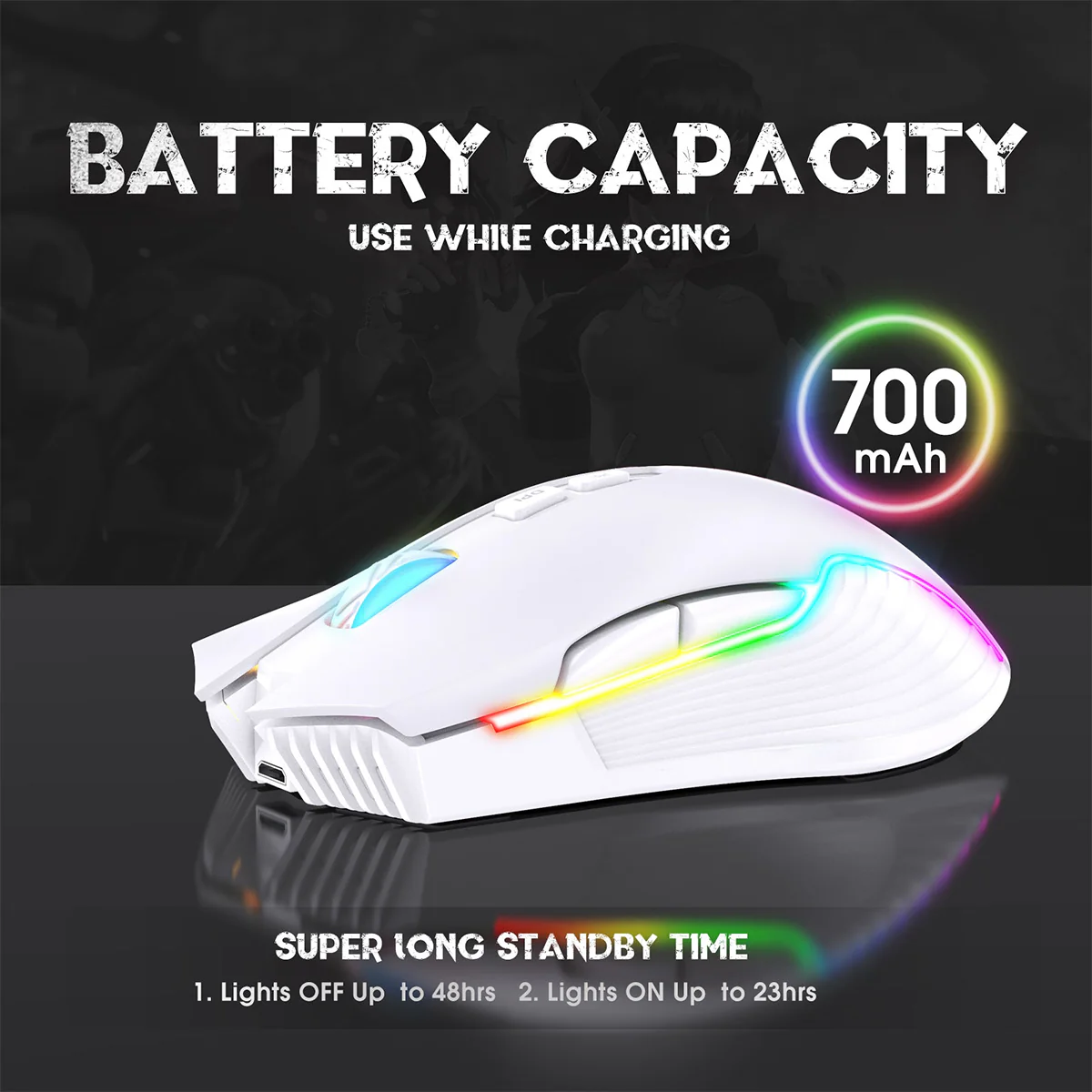 Onikuma CW905 RGB 3600 DPI Wireless E-Sports Gaming Mouse (White) - Image 5