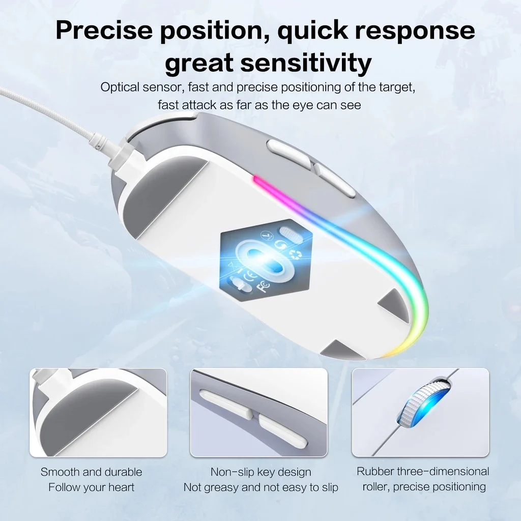 Onikuma CW918 Cat Paw RGB Wired Professional Gaming Mouse (White) - Image 5