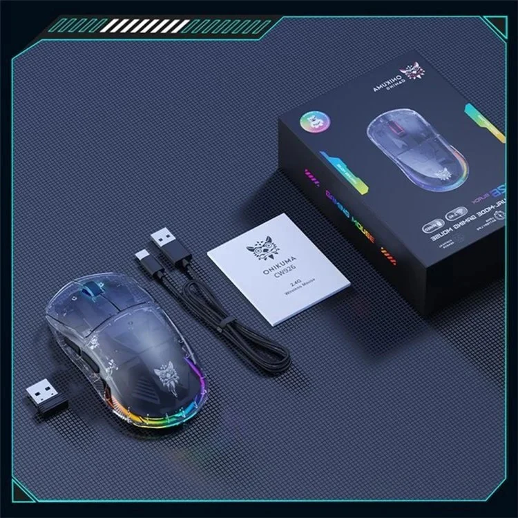 Onikuma CW926 RGB Dual-Mode eSports Gaming Mouse (Black, Transparent) - Image 7