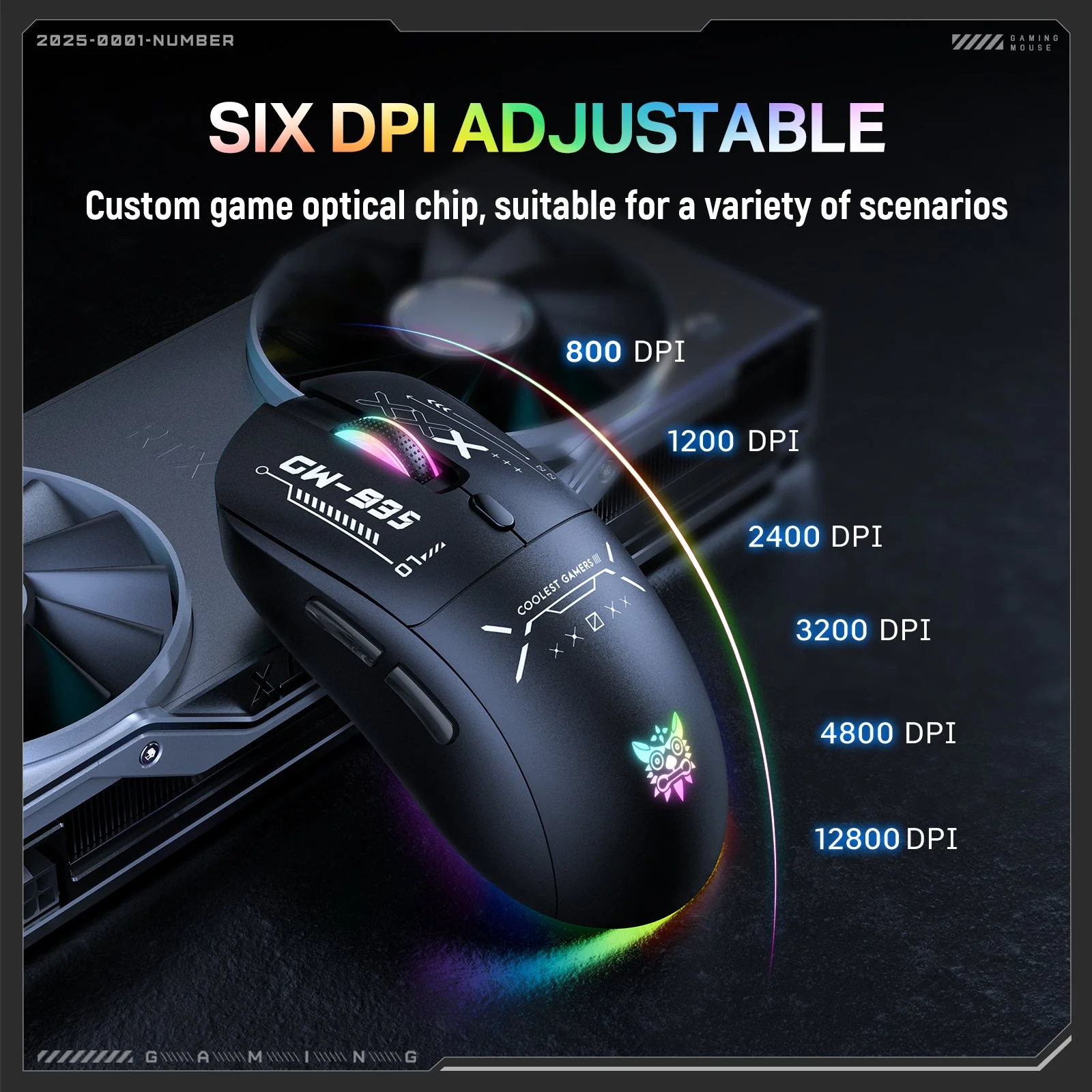 Onikuma CW935 RGB Tri-Mode Wireless Gaming Mouse (Black) - Image 5