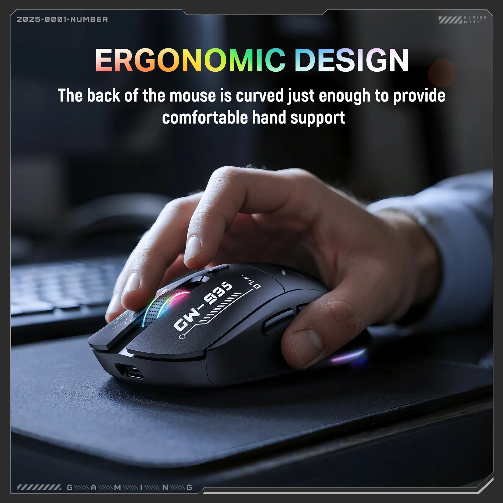 Onikuma CW935 RGB Tri-Mode Wireless Gaming Mouse (Black) - Image 6