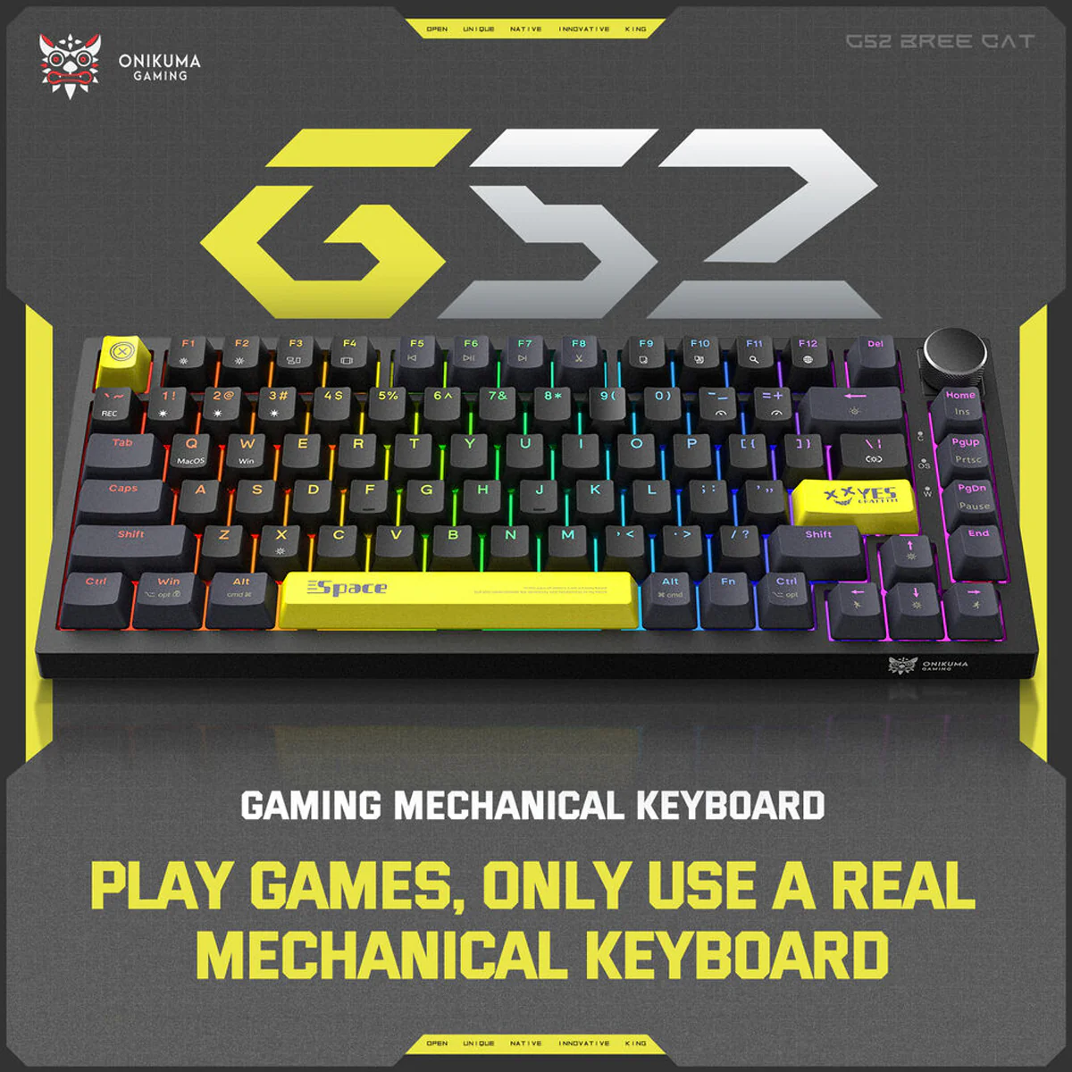 Onikuma G52 RGB 82 Keys Mechanical Keyboard (Black) - Image 2