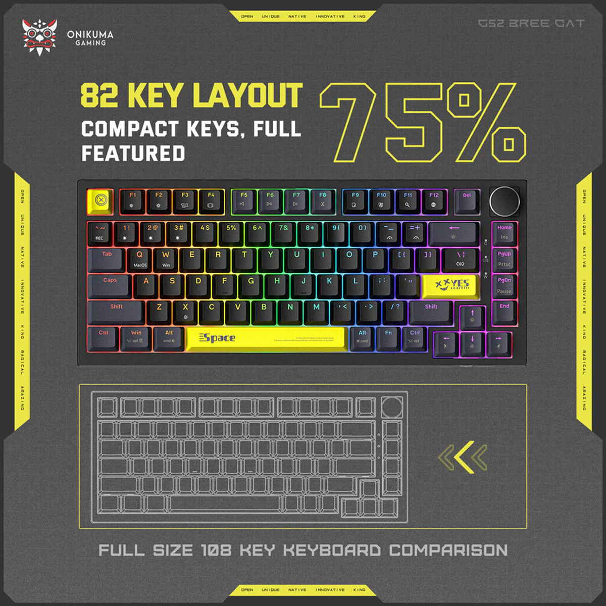 Onikuma G52 RGB 82 Keys Mechanical Keyboard (Black) - Image 4