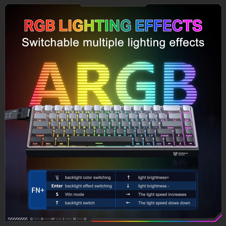 Onikuma G69 68 Keys RGB Wired Magnetic Switch Keyboard (Black) - Image 7