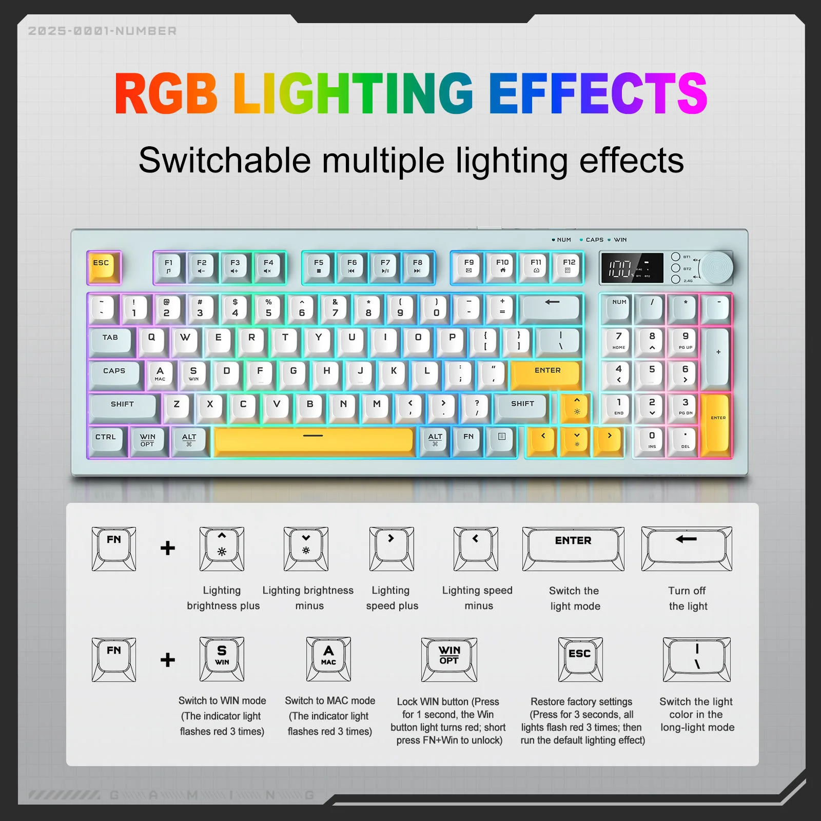 Onikuma G80 94-Key RGB Tri-Mode Membrane Keyboard with Knob and LCD Screen - Image 7