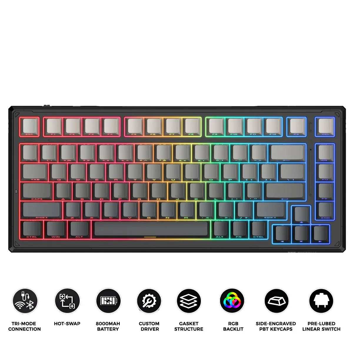 Onikuma G83 83-Key RGB Tri-Mode Hot-Swappable Mechanical Keyboard (Goertek Pink Linear Axis)