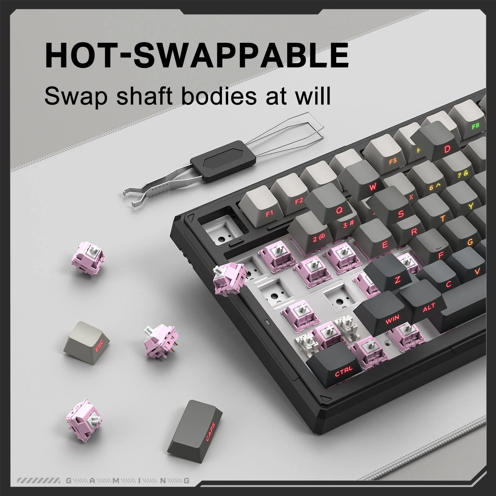 Onikuma G83 83-Key RGB Tri-Mode Hot-Swappable Mechanical Keyboard (Goertek Pink Linear Axis) - Image 4
