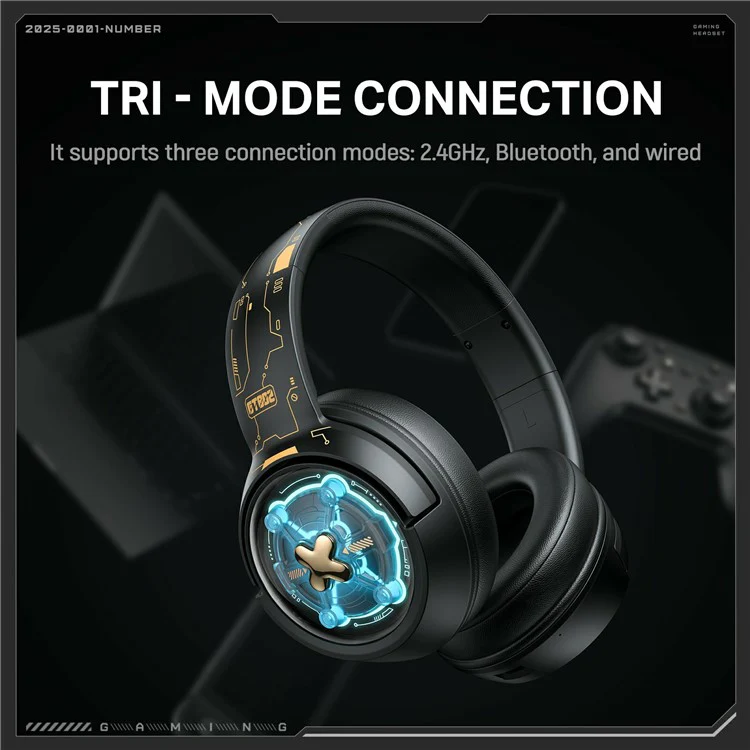 Onikuma GT802 Space Capsule Design Tri-Mode Wireless Headphone (Black, White/Blue) - Image 3