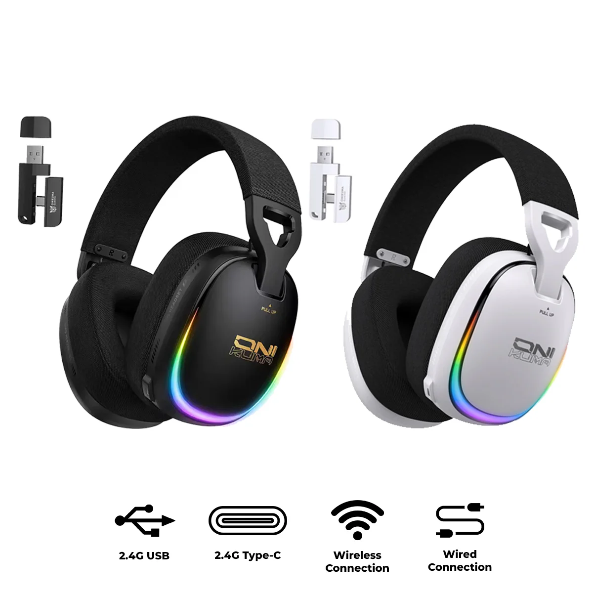 Onikuma GT805 4-Mode RGB Gaming Headset (Black, White)