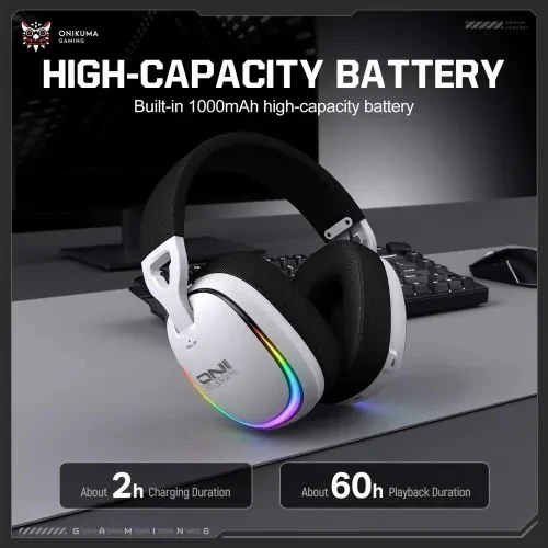 Onikuma GT805 4-Mode RGB Gaming Headset (Black, White) - Image 2