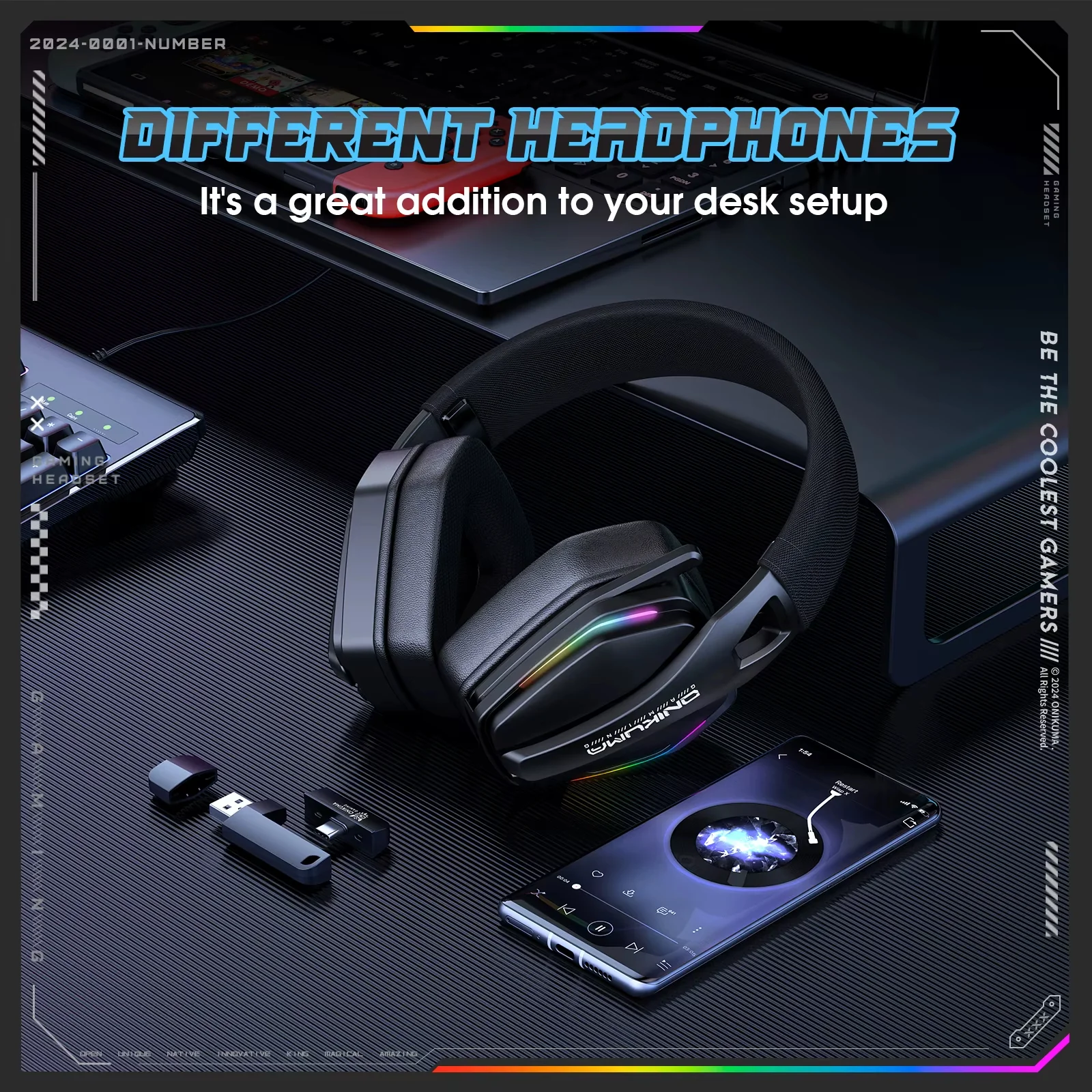 Onikuma GT826 Tri-Mode Wireless Headphone (Black) - Image 5