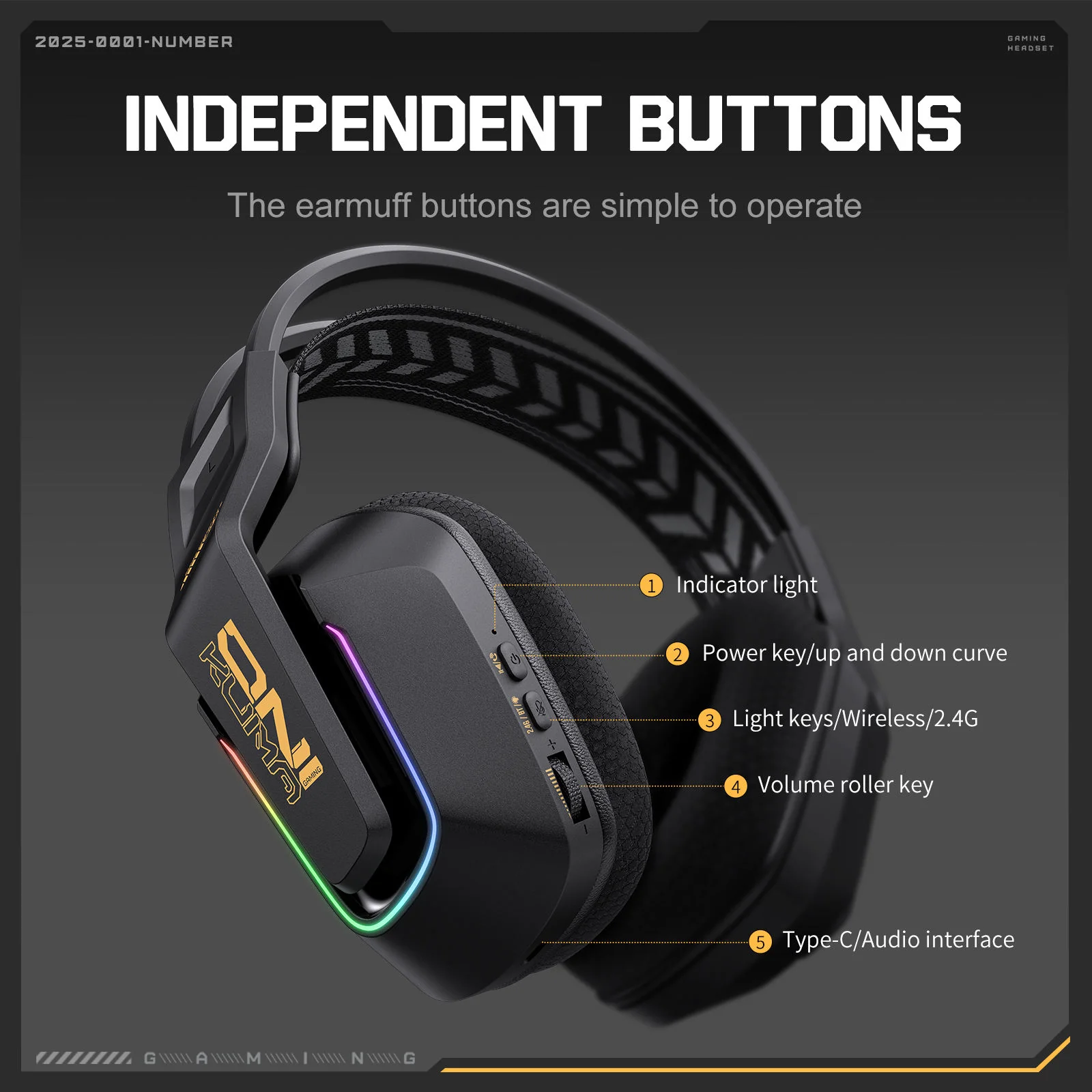 Onikuma GT828 Wireless Gaming Headset (Black) - Image 3