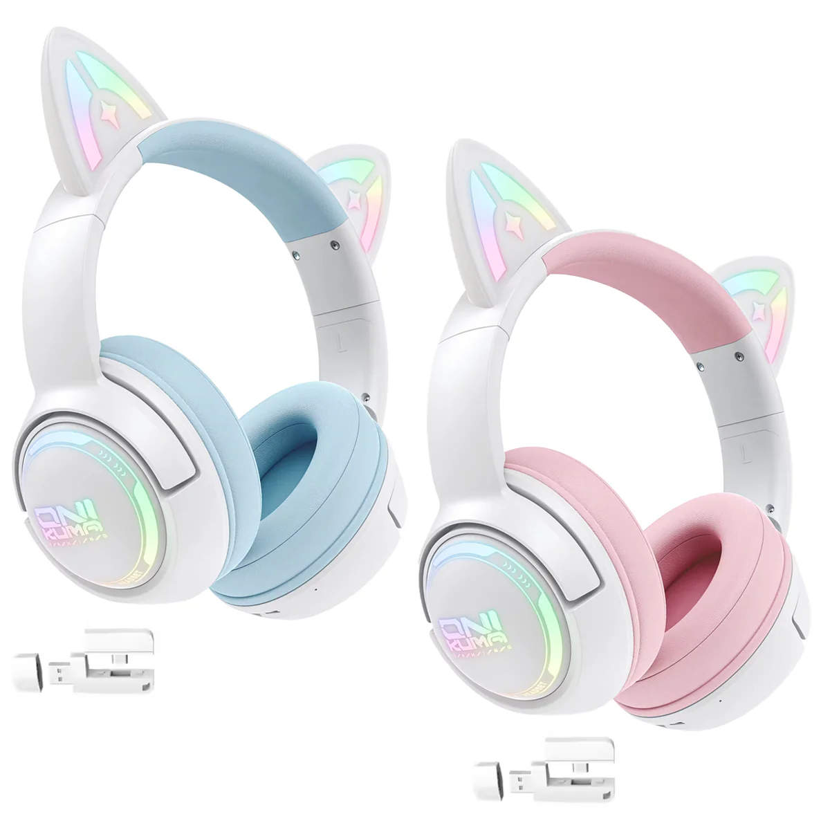 Onikuma GT838 Tri-Mode Wireless Headphone (White/Blue, White/Pink) - Image 11