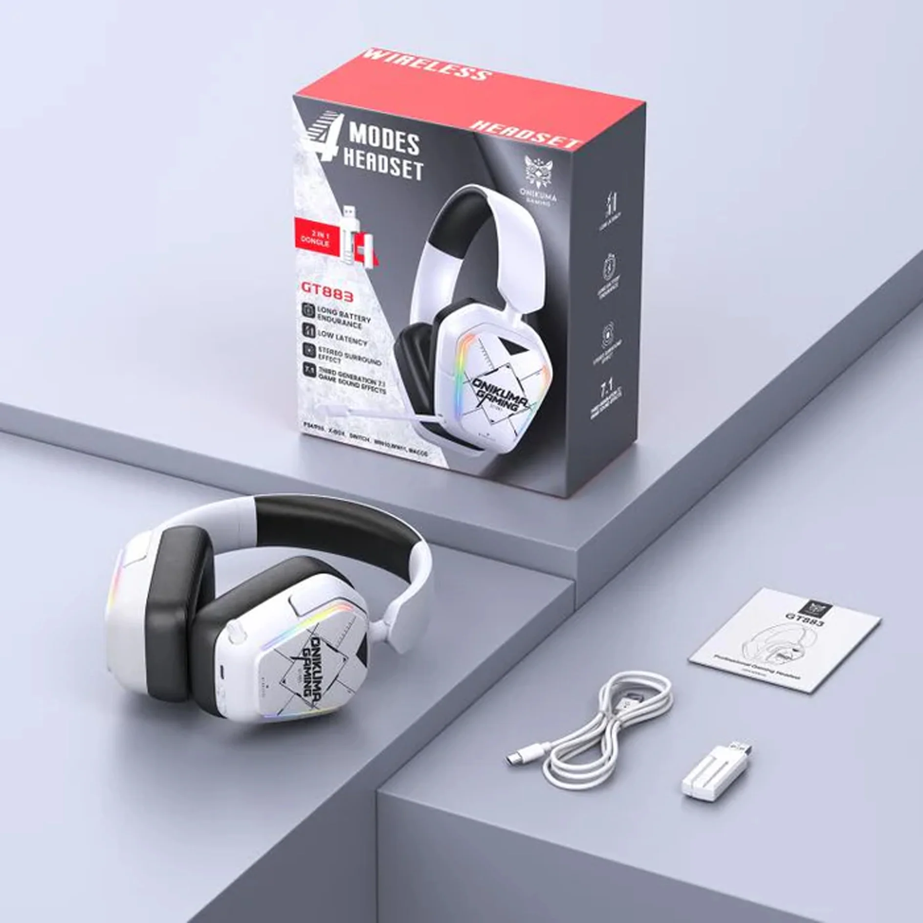 Onikuma GT883 4-Mode Gaming Headset (White/Black) - Image 7