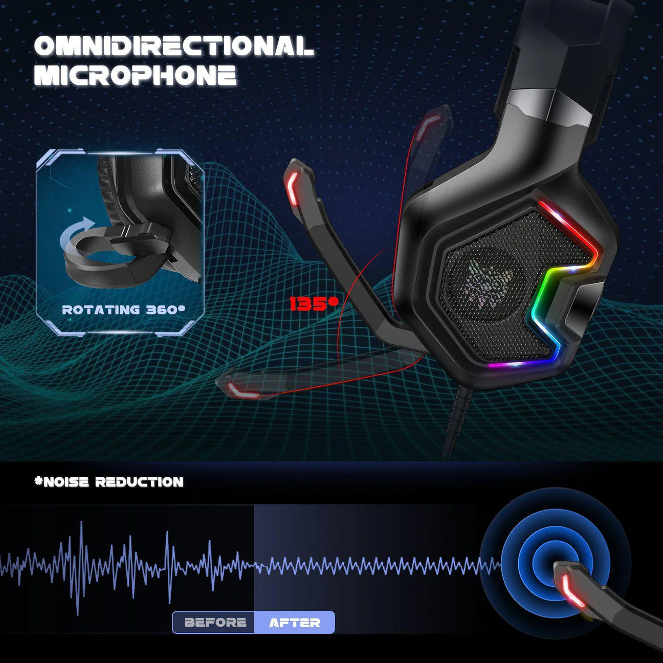 Onikuma K10PRO Professional Gaming Headset (Black) - Image 6