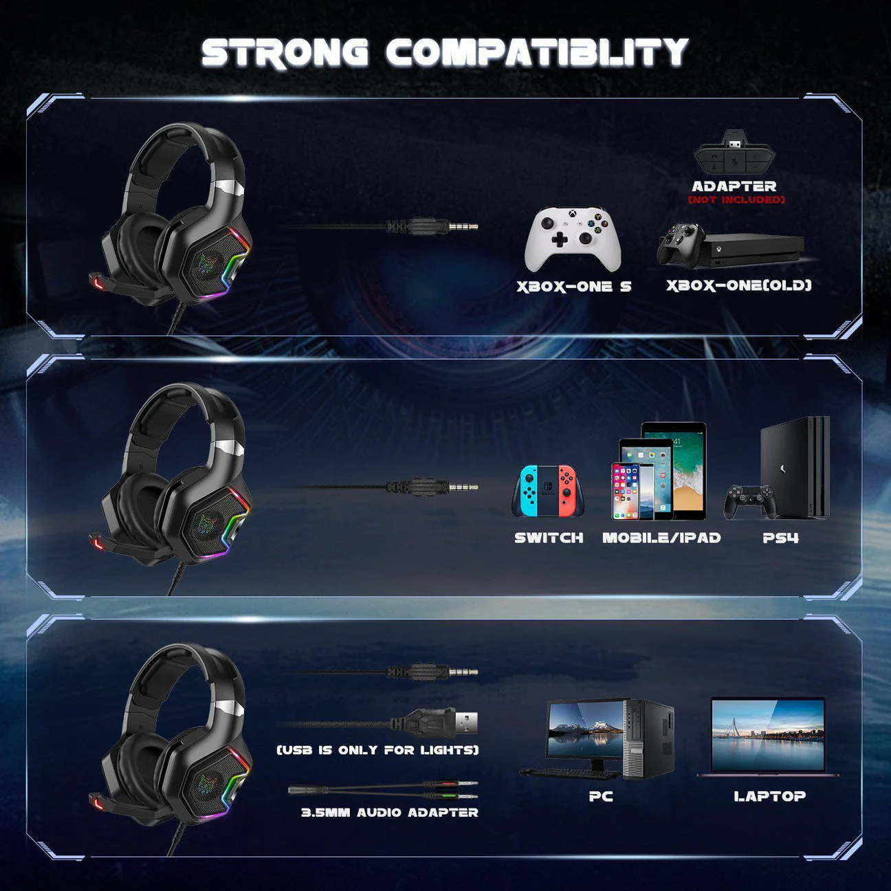 Onikuma K10PRO Professional Gaming Headset (Black) - Image 8