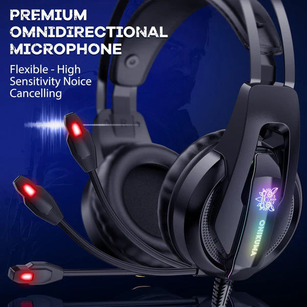 Onikuma K16 Gaming Headset With Mic And Noise Cancelling Blue LED Light (Black) - Image 6