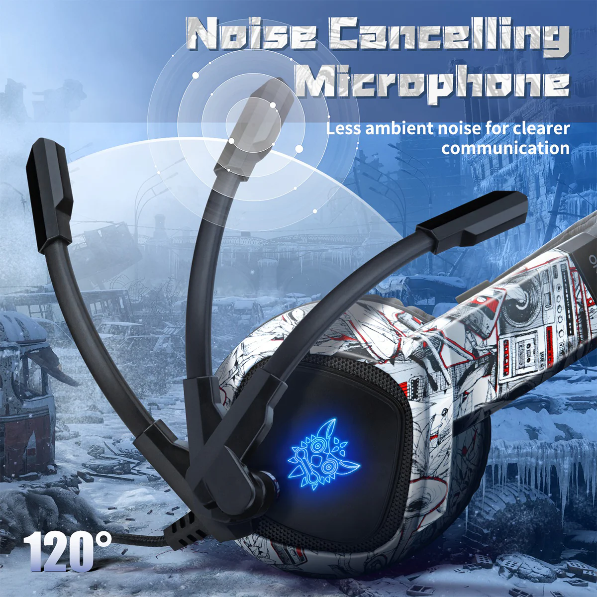 Onikuma K19 Professional Gaming Headset with RGB Led Backlight (Camo Grey, Camo White) - Image 11