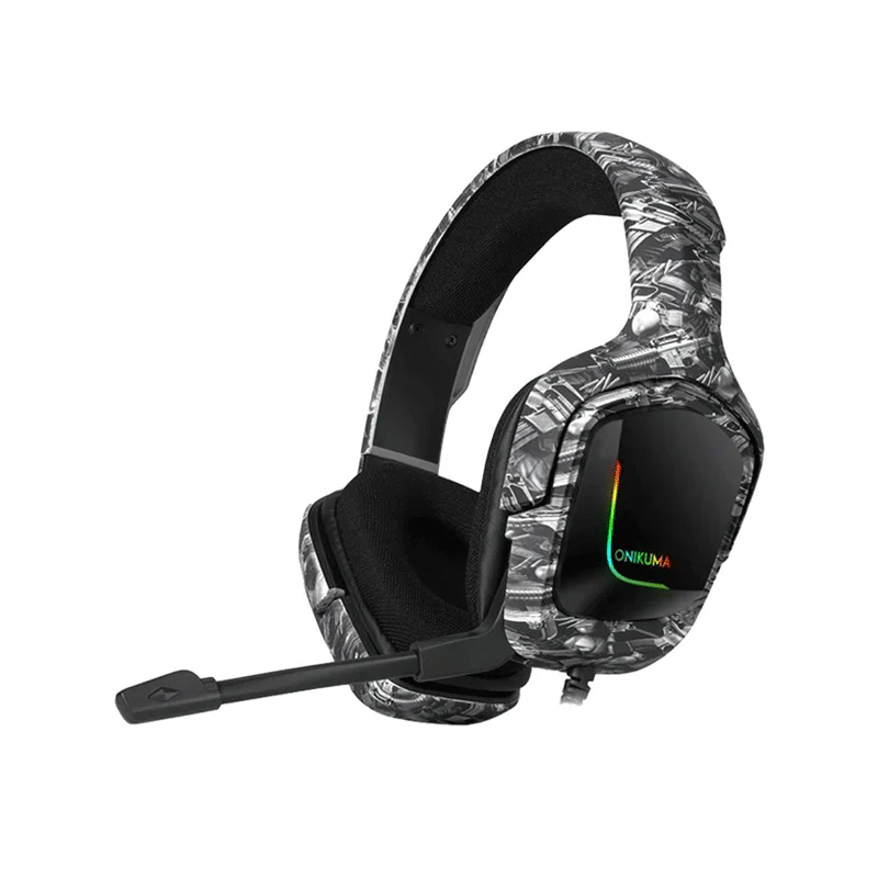 Onikuma K20 Wired Gaming Headset With Microphone RGB Light Noise Cancelling (Camouflage Gray)