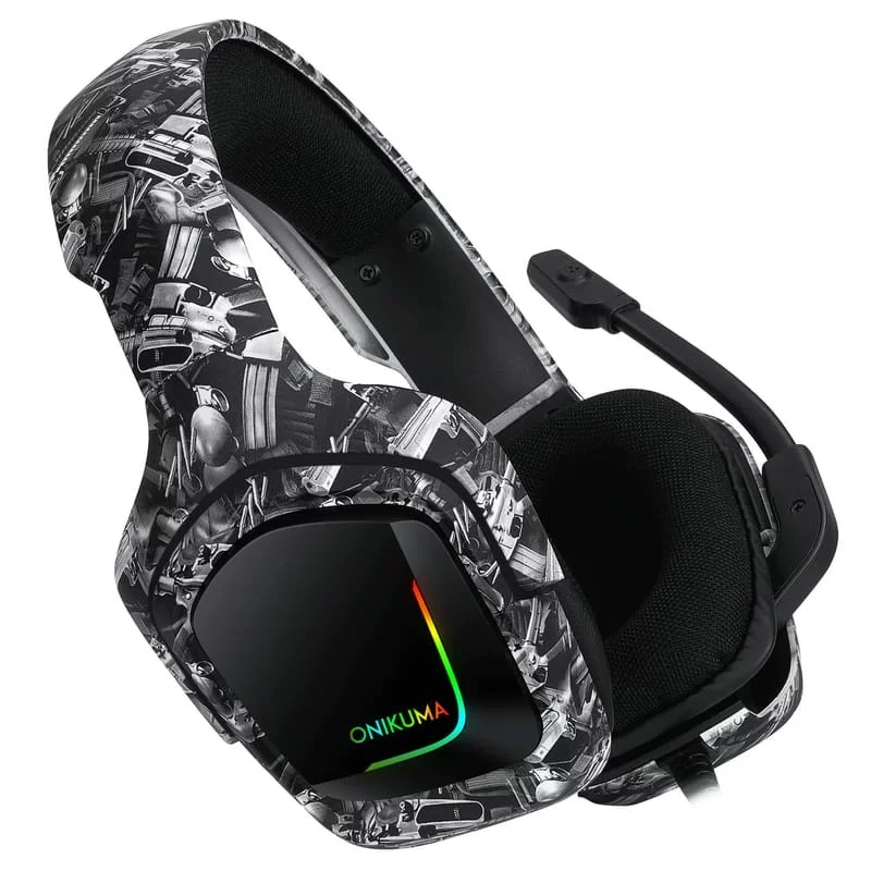 Onikuma K20 Wired Gaming Headset With Microphone RGB Light Noise Cancelling (Camouflage Gray) - Image 4