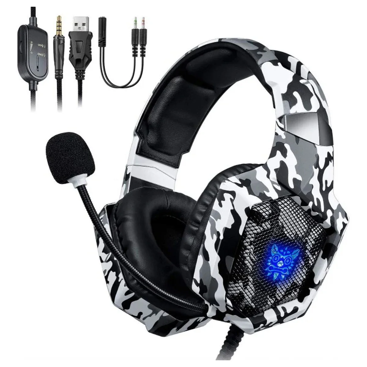 Onikuma K8 Gaming Headset With Mic And Noise Cancelling (Camouflage White)