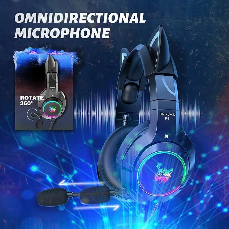 Onikuma K9 Cat Ears RGB Noise Cancelling Gaming Headset With Microphone (Black) - Image 6