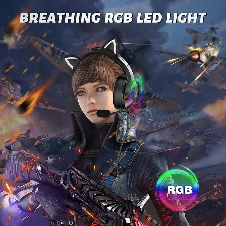 Onikuma K9 Cat Ears RGB Noise Cancelling Gaming Headset With Microphone (Black) - Image 8