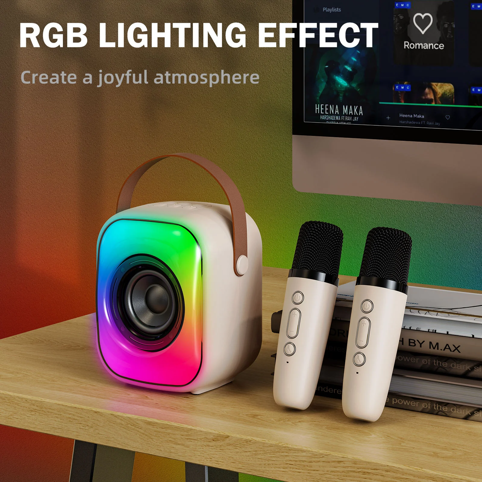 Onikuma L7 Wireless Smart Karaoke RGB Light Bluetooth Speaker Dual Wireless Microphone (Pink, Black, Beige) - Image 15