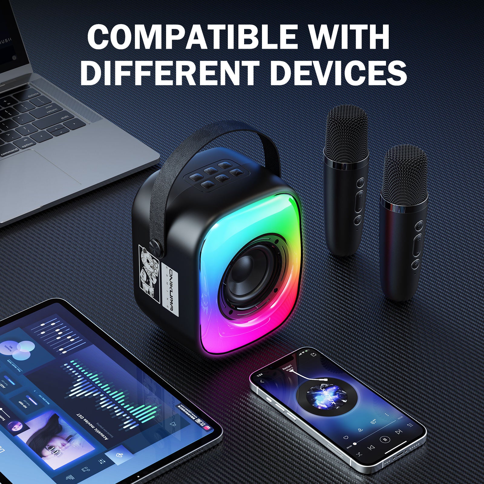 Onikuma L7 Wireless Smart Karaoke RGB Light Bluetooth Speaker Dual Wireless Microphone (Pink, Black, Beige) - Image 9