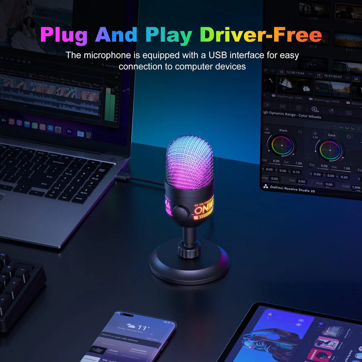 Onikuma M930 RGB USB Condenser Microphone (Black) - Image 6
