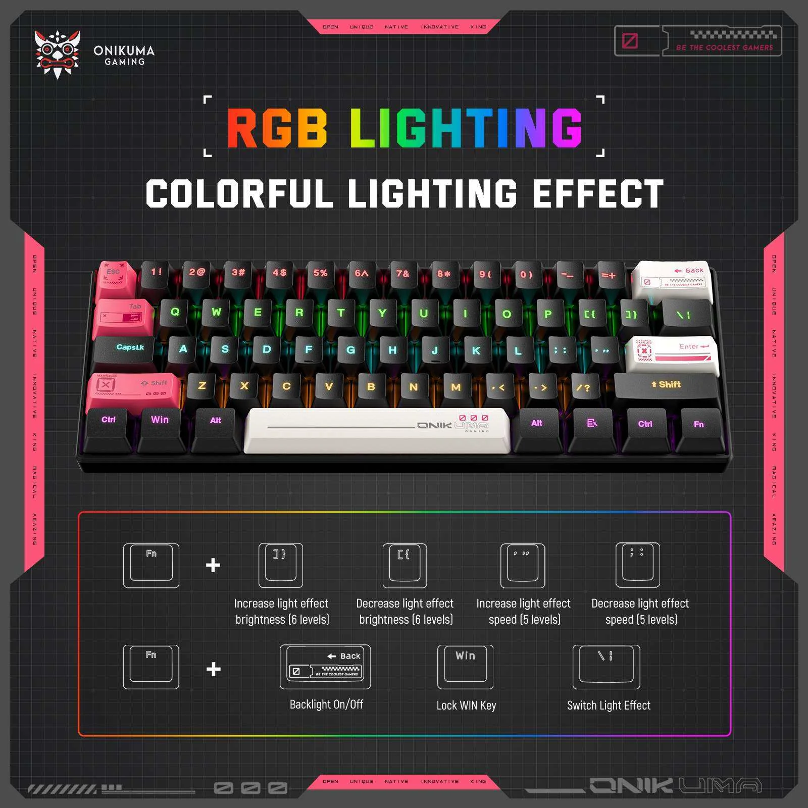 Onikuma MT605 Tri-Mode RGB 61 Keys Mechanical Keyboard (Black) (Red Axis) - Image 4