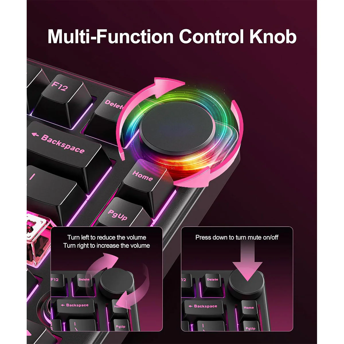 Onikuma MT706 Tri-Mode RGB 81 Keys Mechanical Keyboard with Knob (Black) - Image 3